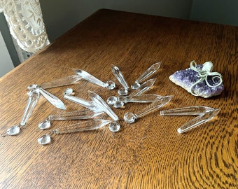 Vintage Lot- 15 Vintage Crystal/ Glass Chandelier Prisms- Octagon Prisms- 4'' Antique Prisms- Glass Spears- Fancy Glass- Vintage Lamp Parts