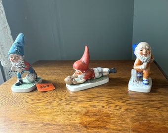 Vintage 1970's Goebel Gnomes- Co- Boy Handpainted Sports Gnomes- West Germany Goebel Collectibles- Gnome Boxer, Gnome Track Runner, Football