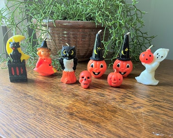 Vintage Gurley Halloween Wax Candles- Your Choice- Figural Owl Candle, Witch, Ghost- Jack-O-Lantern, Black Cat/ Crescent Moon Novelty Candle