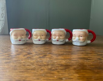 Vintage Lot of 4- Miniature Vintage Santa Face Mini Mugs- Espresso Mugs-Holiday Collectibles-Christmas Miniatures- Midcentury Santa Face Mug