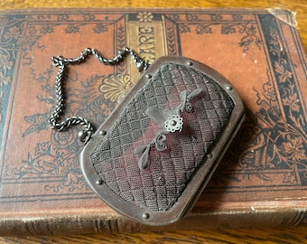 Vintage 1900's Metal Mesh Small Coin Purse on Chain- Pierced Metal Edwardian/ Georgian/ Victorian Coin Purse- Gift For Her-Mesh Screen Pouch