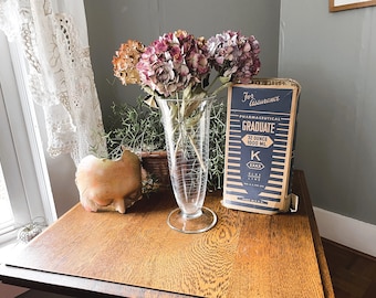 Vintage Chem Lab/ Apothecary "Kimble 32 Ounce Pharmaceutical Graduate Cylinder/ Pitcher- EXAX Blue Line Chemistry Beaker- Unique Glass Vase