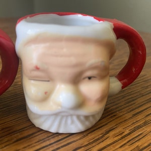 Vintage Lot of 4 Miniature Vintage Santa Face Mini Mugs Espresso Mugs-Holiday Collectibles-Christmas Miniatures Midcentury Santa Face Mug image 3