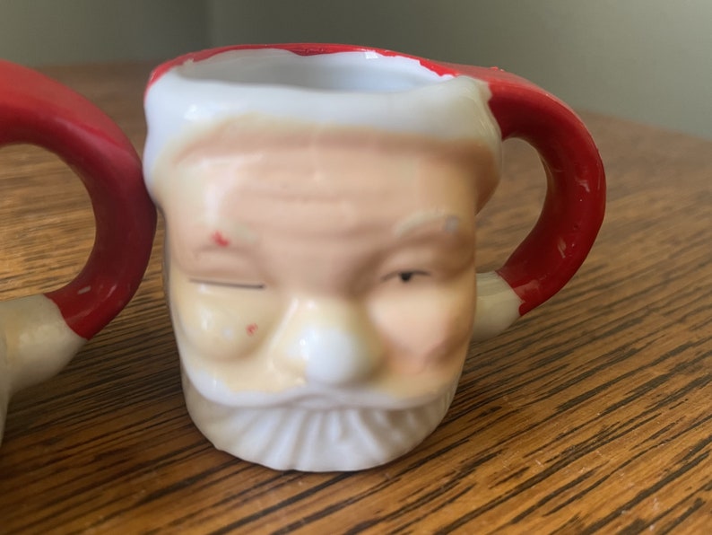 Vintage Lot of 4 Miniature Vintage Santa Face Mini Mugs Espresso Mugs-Holiday Collectibles-Christmas Miniatures Midcentury Santa Face Mug image 3