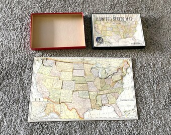 Vintage United States Die- Cut Map- Selchow  Righter Co. USA Map- State Puzzle Pieces- Geography Puzzle