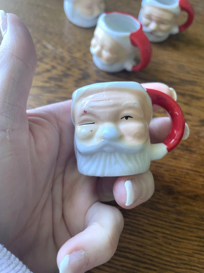 Vintage Lot of 4 Miniature Vintage Santa Face Mini Mugs Espresso Mugs-Holiday Collectibles-Christmas Miniatures Midcentury Santa Face Mug image 8