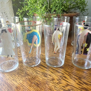 Vintage Set of 9 Pin-Up/ Nudie Drinking Glasses Art Deco Peekaboo Glasses Gift Man Cave Barware Vintage Pin Up Gift Vintage Barware image 6