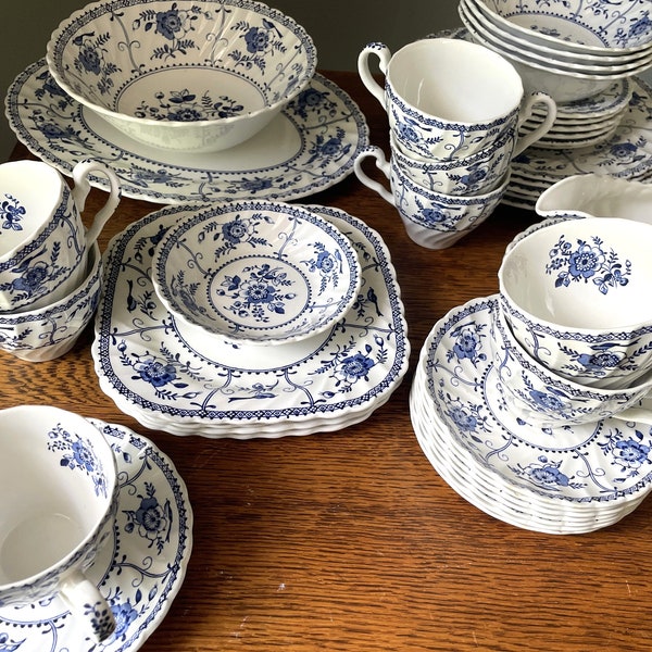 Vintage Johnson Bros Ironstone- Blue Indies Dishes- Made in England- Blue/ White Dishes/ Antique English Dishes- Vintage Ironstone