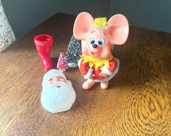 Vintage Christmas Decor- Santa's Boot- Santa Bulb Cover- Christmas Mouse Ornament- Vintage Christmas- Retro Holiday