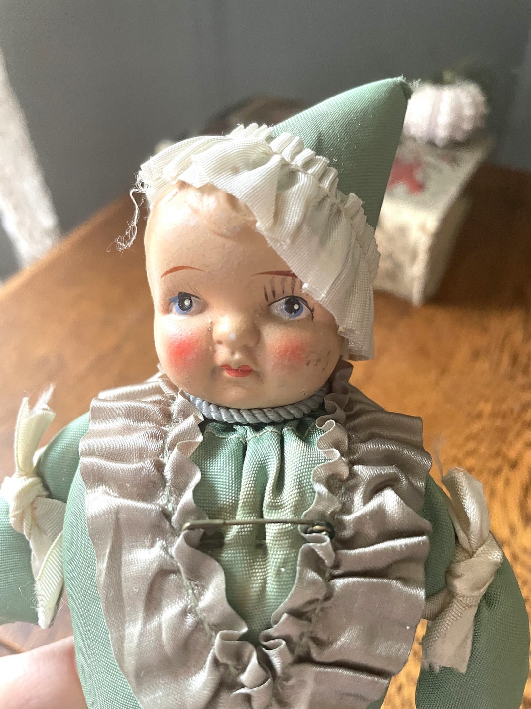 Vintage Handmade Jester/ Clown Doll Satin Body Composite Etsy