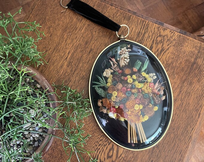 Vintage Convex Bubble Glass Dried Flower Arrangement Under Glass Made