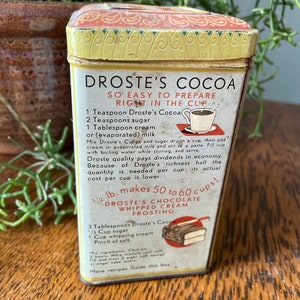 Vintage Droste's Cocoa Tin Hot Cocoa Tin Winter Decor Vintage Advertising Tin Holland Chocolate Tin Red Yellow Light Blue Tin Droste image 5