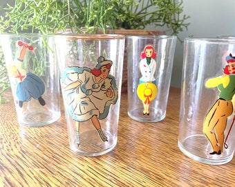 Vintage Set of 9 Pin-Up/ Nudie Drinking Glasses- Art Deco- Peekaboo Glasses- Gift Man Cave Barware- Vintage Pin- Up Gift- Vintage Barware