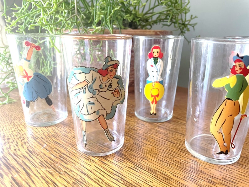 Vintage Set of 9 Pin-Up/ Nudie Drinking Glasses Art Deco Peekaboo Glasses Gift Man Cave Barware Vintage Pin Up Gift Vintage Barware image 1