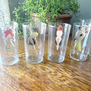 Vintage Set of 9 Pin-Up/ Nudie Drinking Glasses Art Deco Peekaboo Glasses Gift Man Cave Barware Vintage Pin Up Gift Vintage Barware image 5