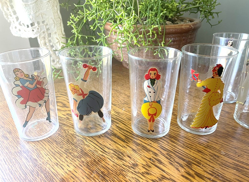 Vintage Set of 9 Pin-Up/ Nudie Drinking Glasses Art Deco Peekaboo Glasses Gift Man Cave Barware Vintage Pin Up Gift Vintage Barware image 4