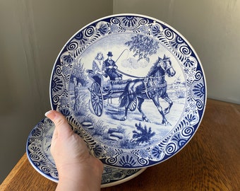 Vintage Pair- Delfts 11 1/2'' Decorative Plates- Ready to Hang- Delft Blauw- Chemkefa Blue & White Porcelain Plates- L.L.S. Zwikker- Holland