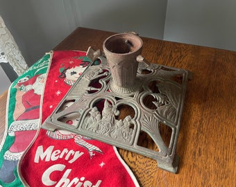 Vintage Early 1900's Cast- Iron German Christmas Tree Stand with Elves/ Gnomes- Antique German Christmas Stand- Gesetzl Gesch- Old World Elf