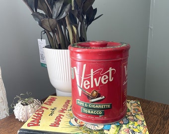 Vintage "Velvet Pipe & Cigarette Tobacco" Tin- Red Vintage Tin- Tobacco Advertising Tin- Cigarette Advertising Tin- Vintage Red Tin Decor