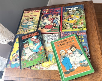 Vintage Raggedy Ann Story Books- Johnny Gruelle- First Editions- "Happy Meadow, Wishing Pebble, Wonderful Witch, Cookie Land, Hobby Horse"