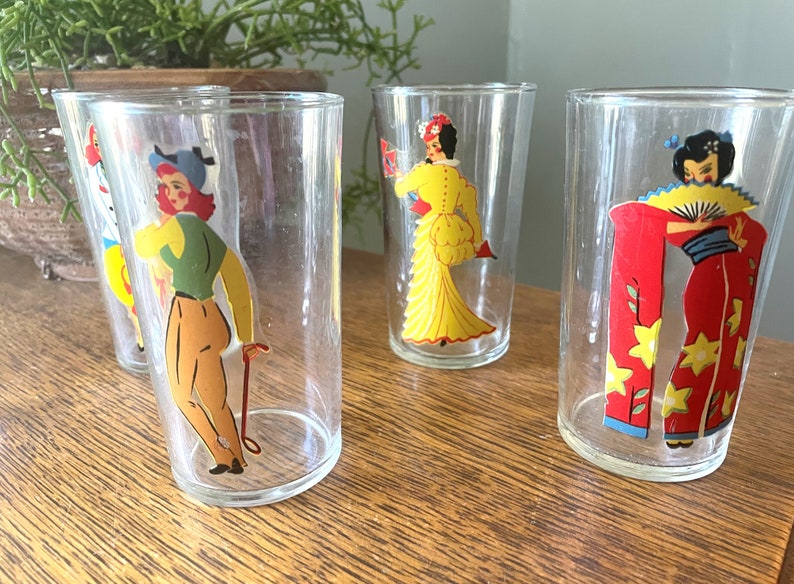 Vintage Set of 9 Pin-Up/ Nudie Drinking Glasses Art Deco Peekaboo Glasses Gift Man Cave Barware Vintage Pin Up Gift Vintage Barware image 3