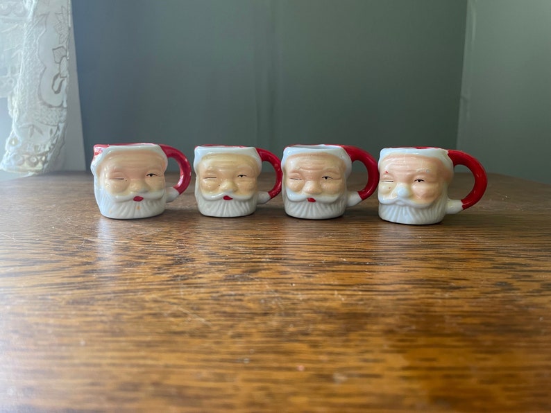 Vintage Lot of 4 Miniature Vintage Santa Face Mini Mugs Espresso Mugs-Holiday Collectibles-Christmas Miniatures Midcentury Santa Face Mug image 1