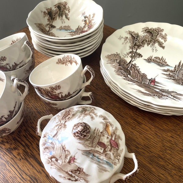 Vintage Johnson Bros Ironstone- The Old Mill Transferware Dishes- Made in England- Thanksgiving Dishes/ Harvest Dishes- Vintage Ironstone