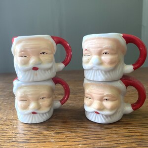 Vintage Lot of 4 Miniature Vintage Santa Face Mini Mugs Espresso Mugs-Holiday Collectibles-Christmas Miniatures Midcentury Santa Face Mug image 2