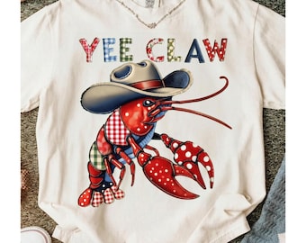 Yee Claw Patchwrok PNG, Lobster Cowboy Patchwork, Cute Preppy Coastal, Trendy Western, Sublimation Design, PNG For Shirt