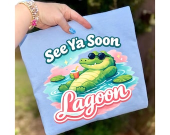 See Ya Soon, Lagoon Preppy Gator PNG for Sublimation, Watercolor Alligator Summer Shirt Design, Girly Coastal Digital Download