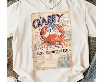 If Crabby Please Return to the Beach PNG | Faux Paper Collage Crab | Summer | Beach |Vintage Coastal | Nautical | Sublimation DTF