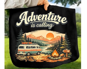 Adventure is calling PNG, Retro Camping Shirt Design, Vintage Outdoor Travel T-Shirt Digital Download