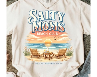 Salty Moms Beach Club PNG, Retro Coastal Mom Shirt Design, Summer Beach Trip T-Shirt Digital Download