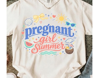 Pregnant Girl Summer Shirt PNG, Summer Pregnancy Announcement Design, Beach Baby Reveal T-Shirt Digital Download