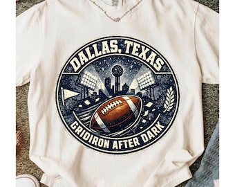 Dallas Texas Football Skyline PNG, Retro Gridiron Badge Sublimation Design for Game Day Shirts