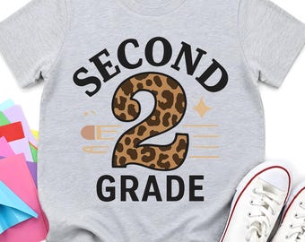 Leopardo de segundo grado PNG – Diseño tipográfico para el regreso a clases de segundo grado, descarga digital para el primer día de clases