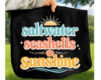 Saltwater Seashells Sunshine PNG, Coastal Summer Shirt Design, Retro Beach Typography T-Shirt Digital Download