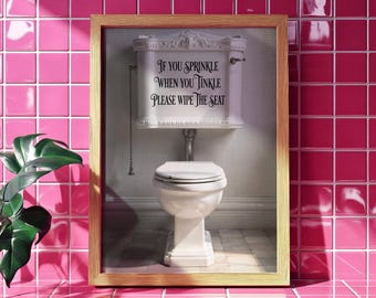 おしっこをするときに水を撒くとトイレのサインプリント | 面白いバスルームアート | トイレのユーモア | トイレの装飾 | ヴィンテージバスルーム | トイレのユーモア