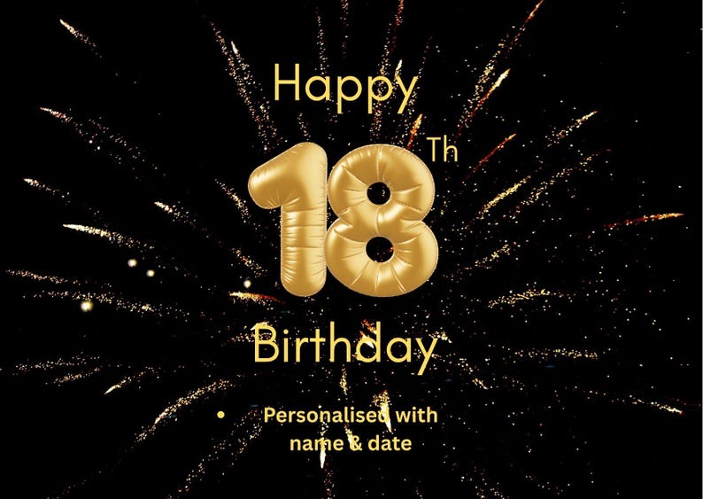 Personalised 18th Birthday Card Printable – Black & Gold Balloon ...
