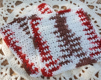 Crochet Washcloth Bathroom Spa Cloth Rust Tones Kitchen Dishcloth Dish Cloth Crochet Dish Rag Wash Cloth Set of 2 d