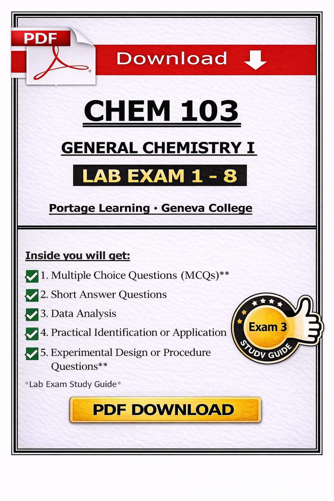CHEM 103 Lab Exam Study Guide | General Chemistry |portage Learning ...
