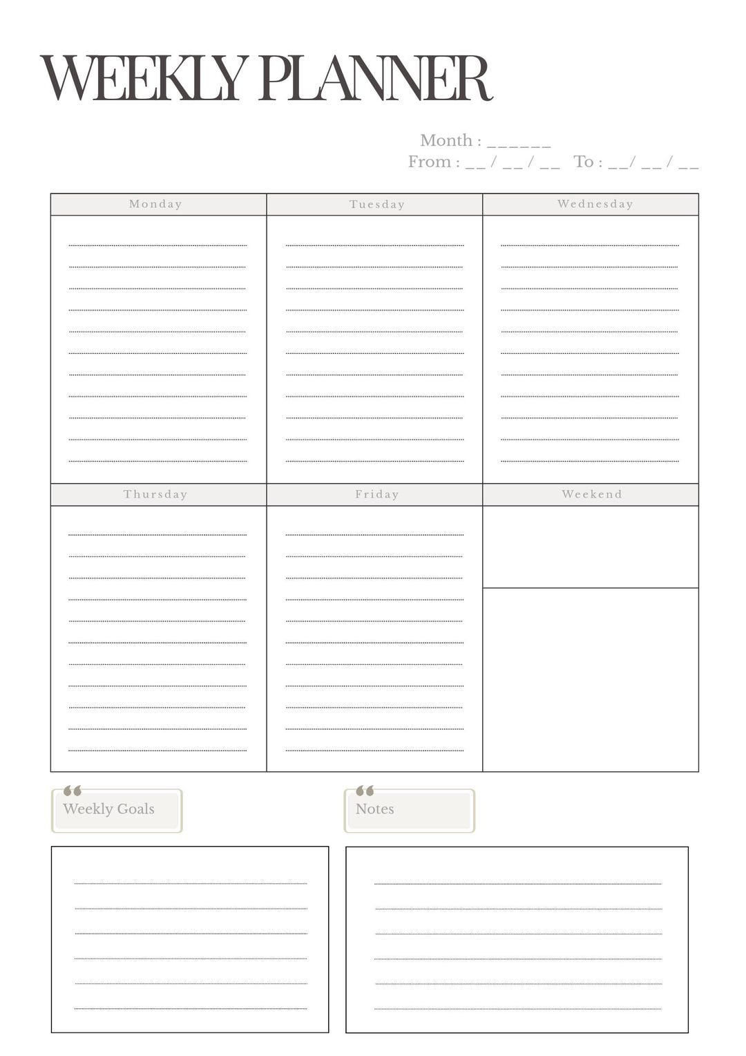 Minimalist Weekly Planner Printable, A4 Size (PDF Download) - Etsy