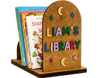 Gepersonaliseerde houten boekenlegger voor kinderen, aangepaste kinderboekenplank, montessoricadeaus, peutercadeau, decor kinderkamer, verjaardagscadeau voor kinderen