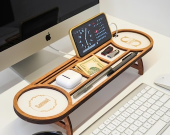 Personalized Wood Office Desk Organizer, Birthday Gift for Dad, Docking Station Phone Tablet Holder Stand, Gift for Husband, Gift For Him