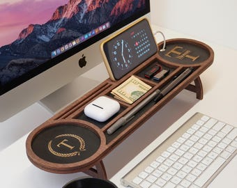 Wood Office Desk Organizer, Anniversary Gift For Husband, Wood Docking Station Phone Tablet Stand, Gift for Dad, Gift For Son, Gift For Men