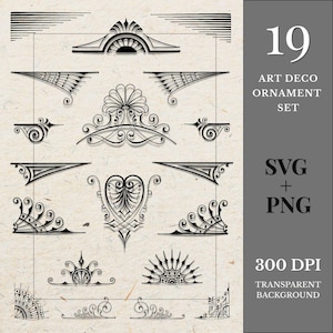 Art Deco Ornament Set, Vintage Geometric Borders, Line Art Clipart (SVG PNG)