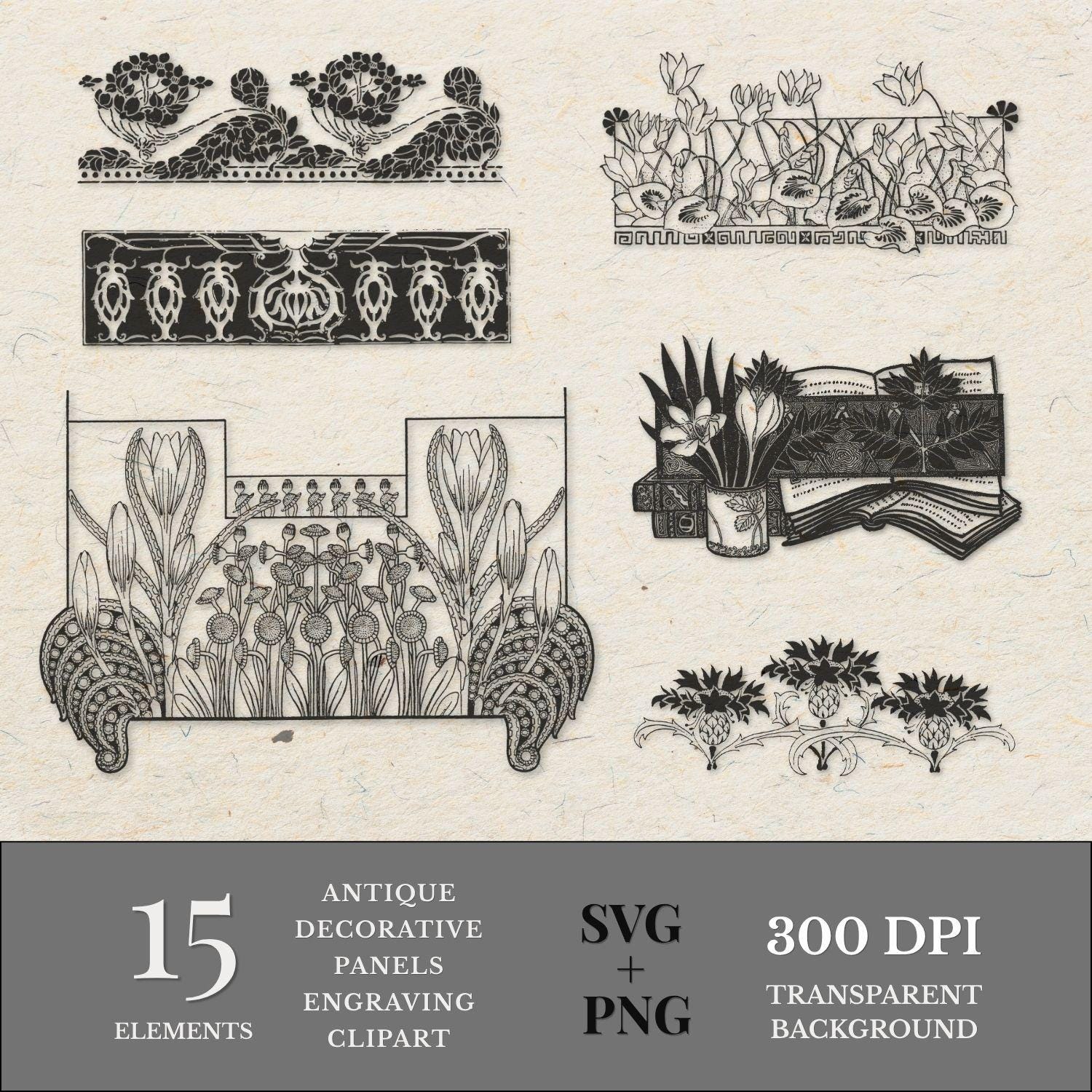 Vintage Ornamental Borders Set Floral Frieze Antique Decorative
