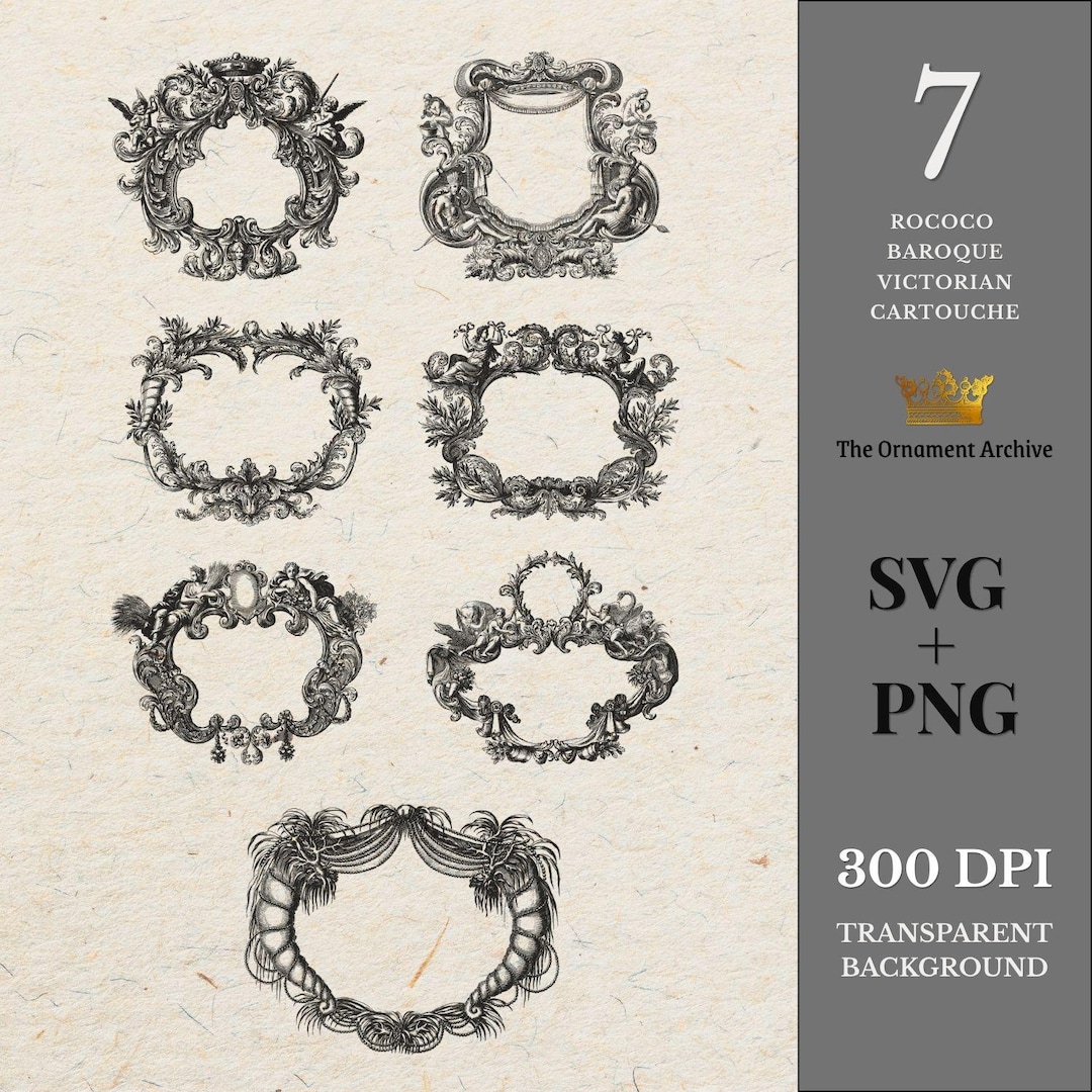 Svg Rococco Rococo Frames SVG PNG Bundle 7 Vintage Baroque Cartouche Ornate Border ...