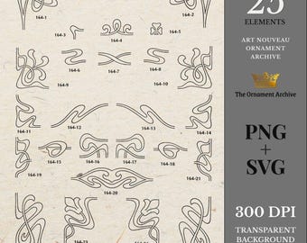 アールヌーボー装飾アーカイブ — 25の装飾要素、ヴィンテージ装飾、SVGおよびPNG