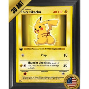 Thicc Pokemon 3D Poster Funny Pikachu-Charizard-Blastoise Card Style Wall Art